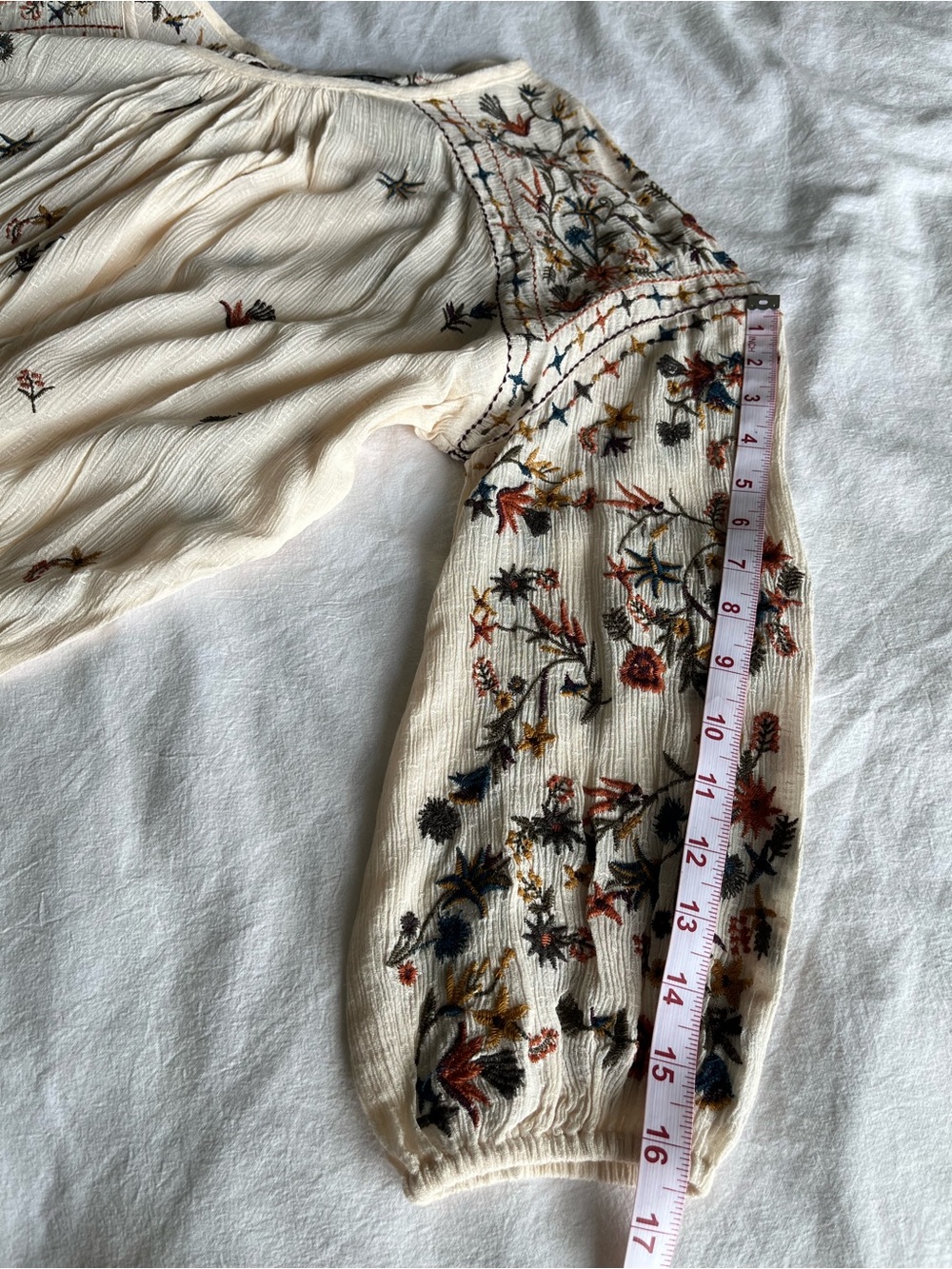 DEX Embroidered Boho Peasant Blouse Cream Floral Size M Prairie Fairycore 70’s - Picture 8 of 16